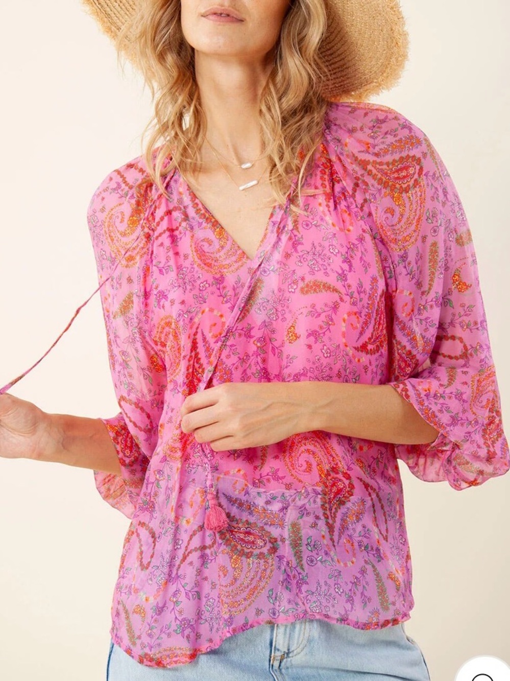 HALE BOB Silk Blend Pink Paisley Patterned Sasha Blouse. Size S